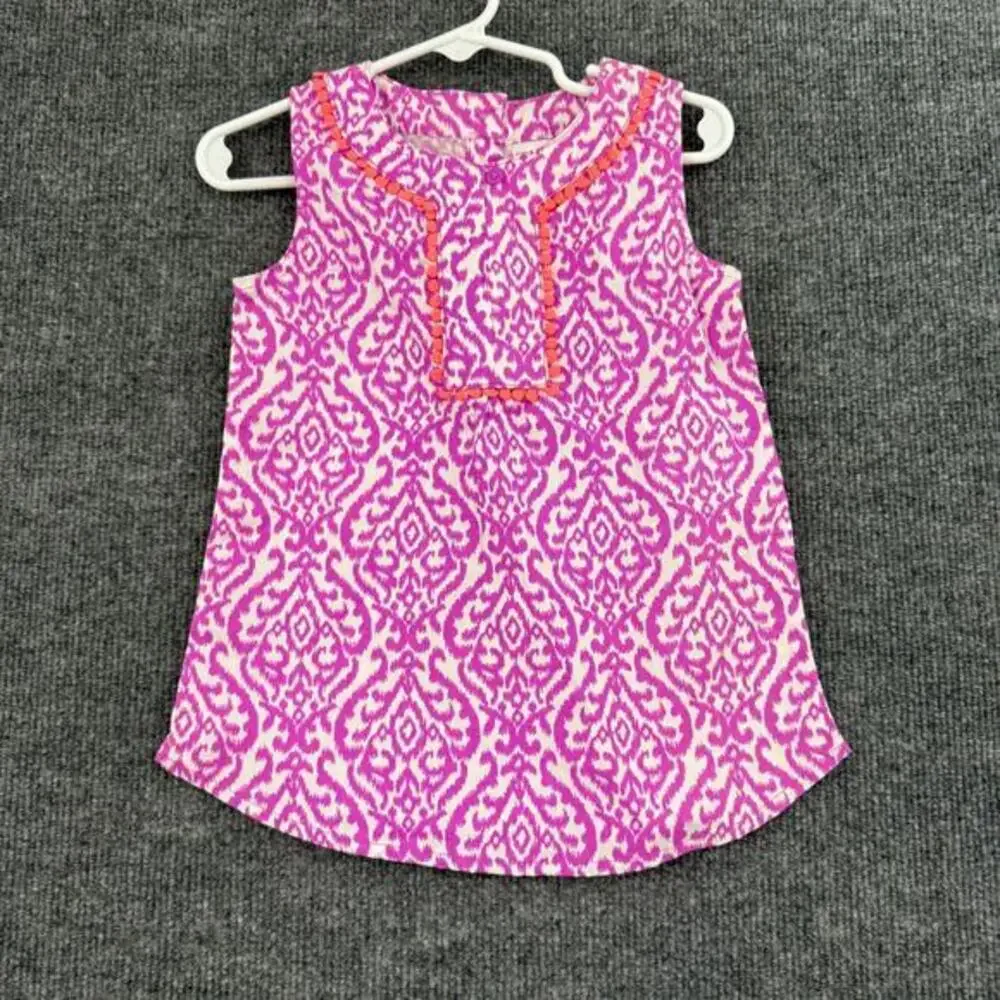 Carters Girls Sleeveless Blouse Shirt Tunic Size 3T Purple White Ikat Pom Pom